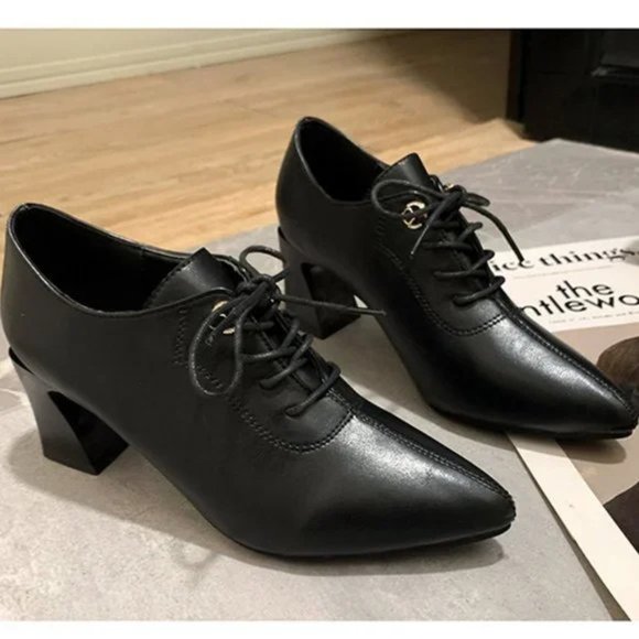 new women's thick heel lace up shoes - Picture 7 of 8